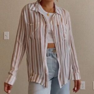 BP  Collared Button Down  Loose Fitting 100% Viscose Lt. Brown/White W-S Shirt
